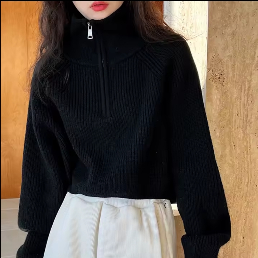 100% cashmere semi-turtleneck zipper red knitwear women's - Picture 10 of 10